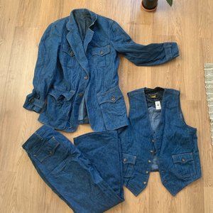3- Piece Denim Lee Vintage Set Blazer Jeans Vest  70s